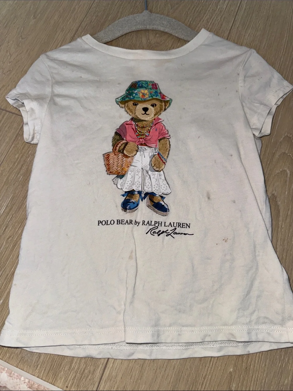Ralph Lauren White Kids Polo Bear Graphic Tee with Colorful Hat
